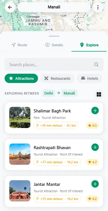 Explore places between stops